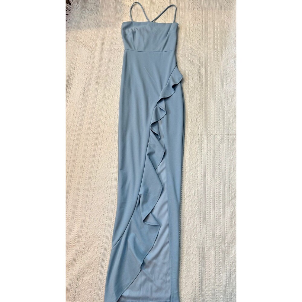 NWT Windsor Elegant Formal Light Blue Long Dress Sz S Ruffle Prom Wedding Party - Picture 5 of 11
